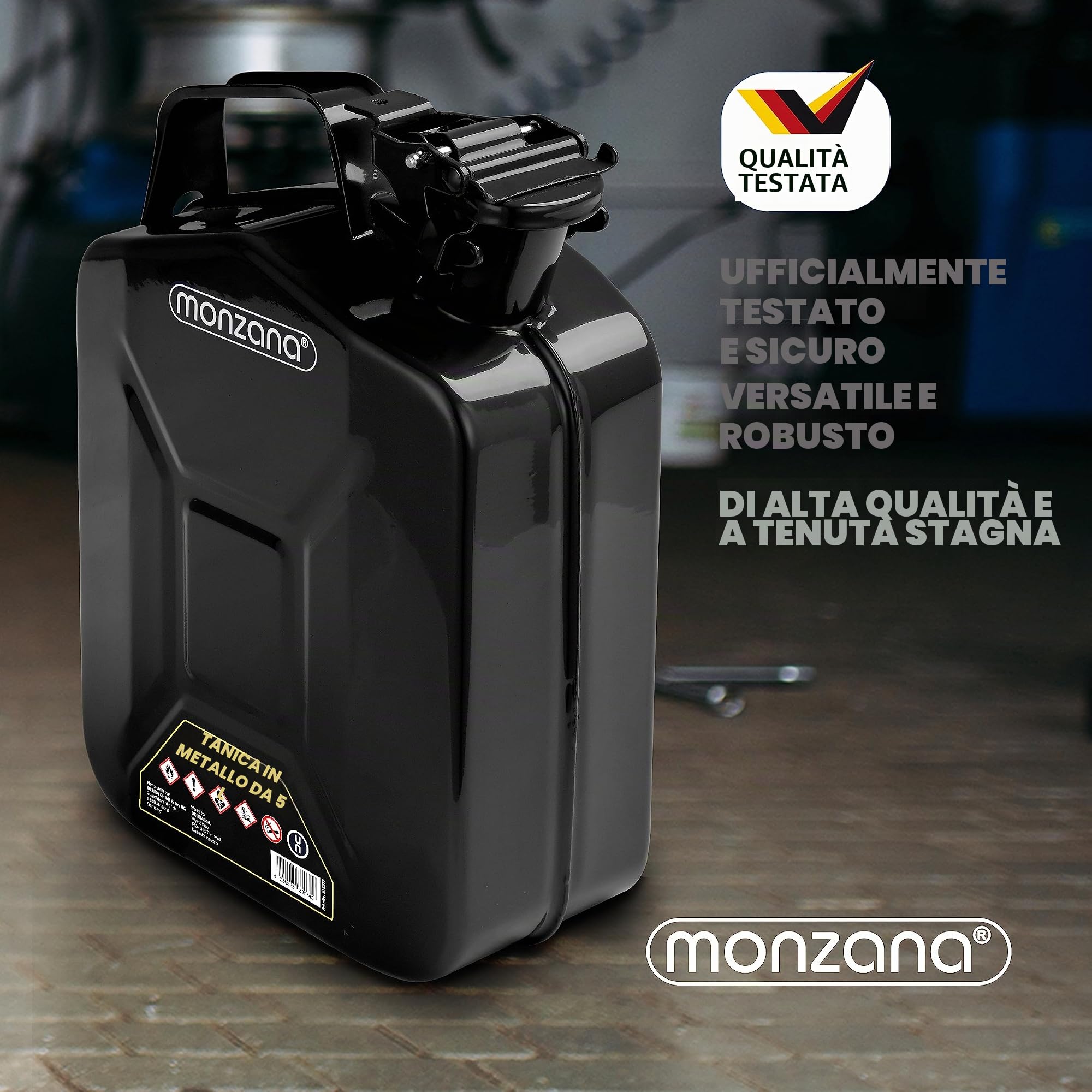 MONZANA® Tanica Benzina da 5 L Chiusura di Sicurezza Approvazione ONU Tanica di Gasolio in Metallo Contenitore Acciaio Carburante