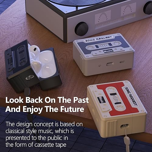 Miniatura 2 de CMGOE Funda de cinta de casete para AirPods Pro de 2 generación, mira hacia atrás pasado, disfruta del futuro, resistente a los golpes, lavable, a