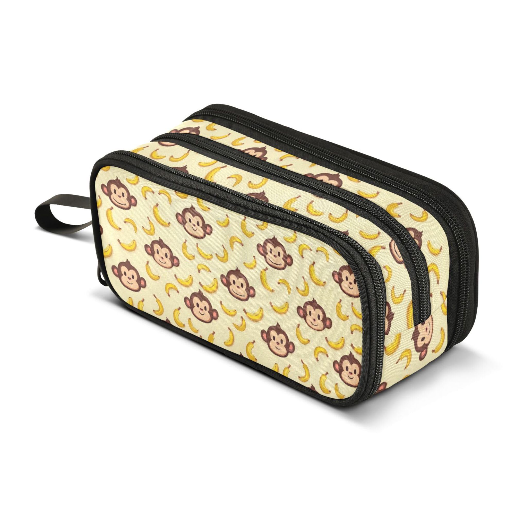 Large Pencil Case, Big Capacity Pencil Bag Pen Pouch Holder 3 Compartments, Monkey Banana School Office Supplies Stationery Makeup Bag Storage Organizer for Students Girls Boys Women Men — image 1
