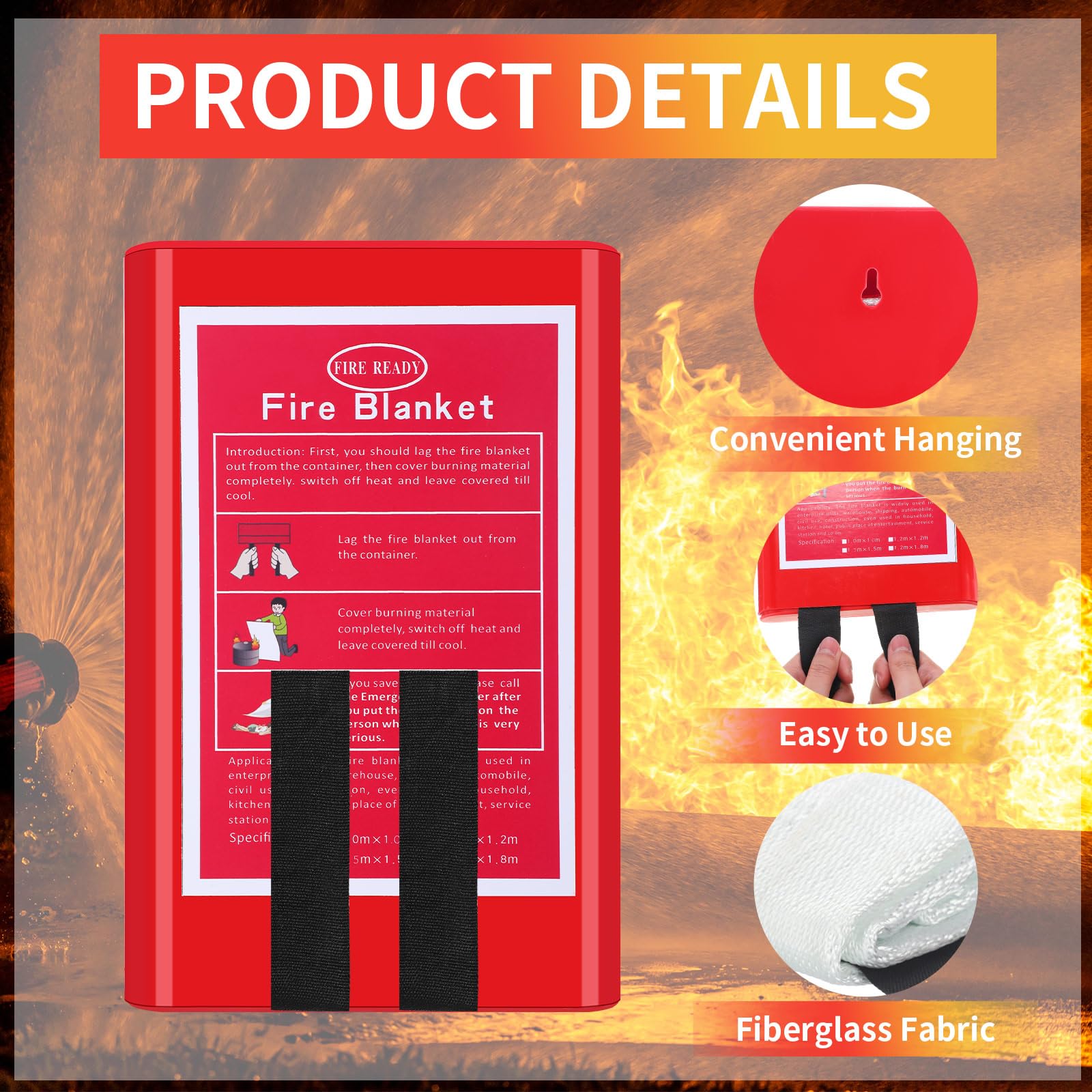 Copkim Paquete de 4 mantas de emergencia contra incendios, manta de fibra de vidrio para supresión de incendios con caja, ignífuga, manta ignífuga, cubierta de supervivencia de seguridad para el