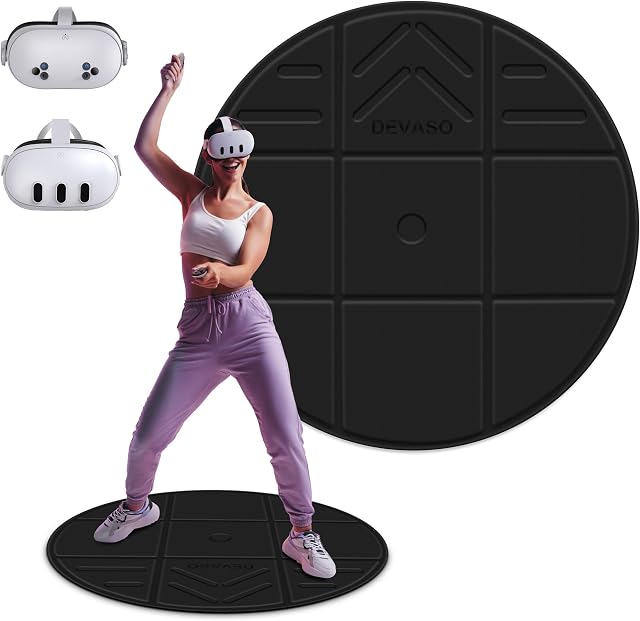 DEVASO Foldable VR Mat for Meta Quest 3S, Round Anti Fatigue Large Mat, Anti-Slip and Comfortable Floor Mat, Virtual Reality Accessories Compatible with PSVR2, Oculus Quest 3/2/Pro/Apple Vision Pro