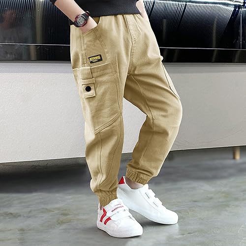 Miniatura 2 de Rolanko Pantalones cargo para niños, casuales, con cintura elástica, para senderismo, holgados, para exteriores, 4-14 años