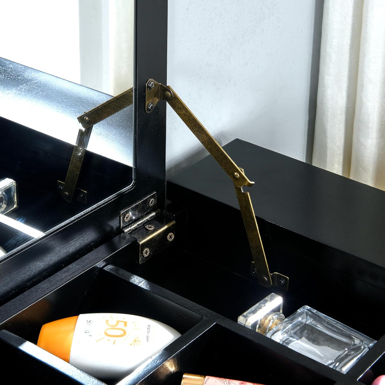 MODERION Small Makeup Vanity Desk Table with Flip-Top Mirror and Hidden Storage Compartments, Wood Computer Writing Desk with 2 Drawers, Easy Assembly Dressing Table for Bedroom Black SZT-D0036-BK