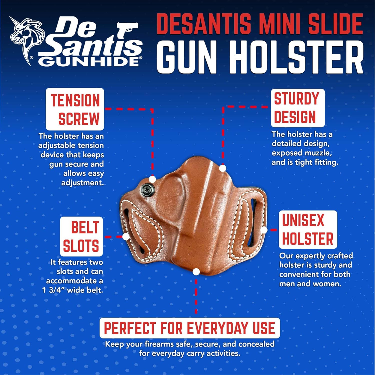 DeSantis Mini Slide Holster - OWB Gun Holster, Belt Slide Leather Holster for Pistols, Quick Draw, Fits the S&W M&P Shield 9/40, S&W M&P Shield M2.0 9/40, S&W M&P 9 Shield Plus- Right Hand Draw, Black