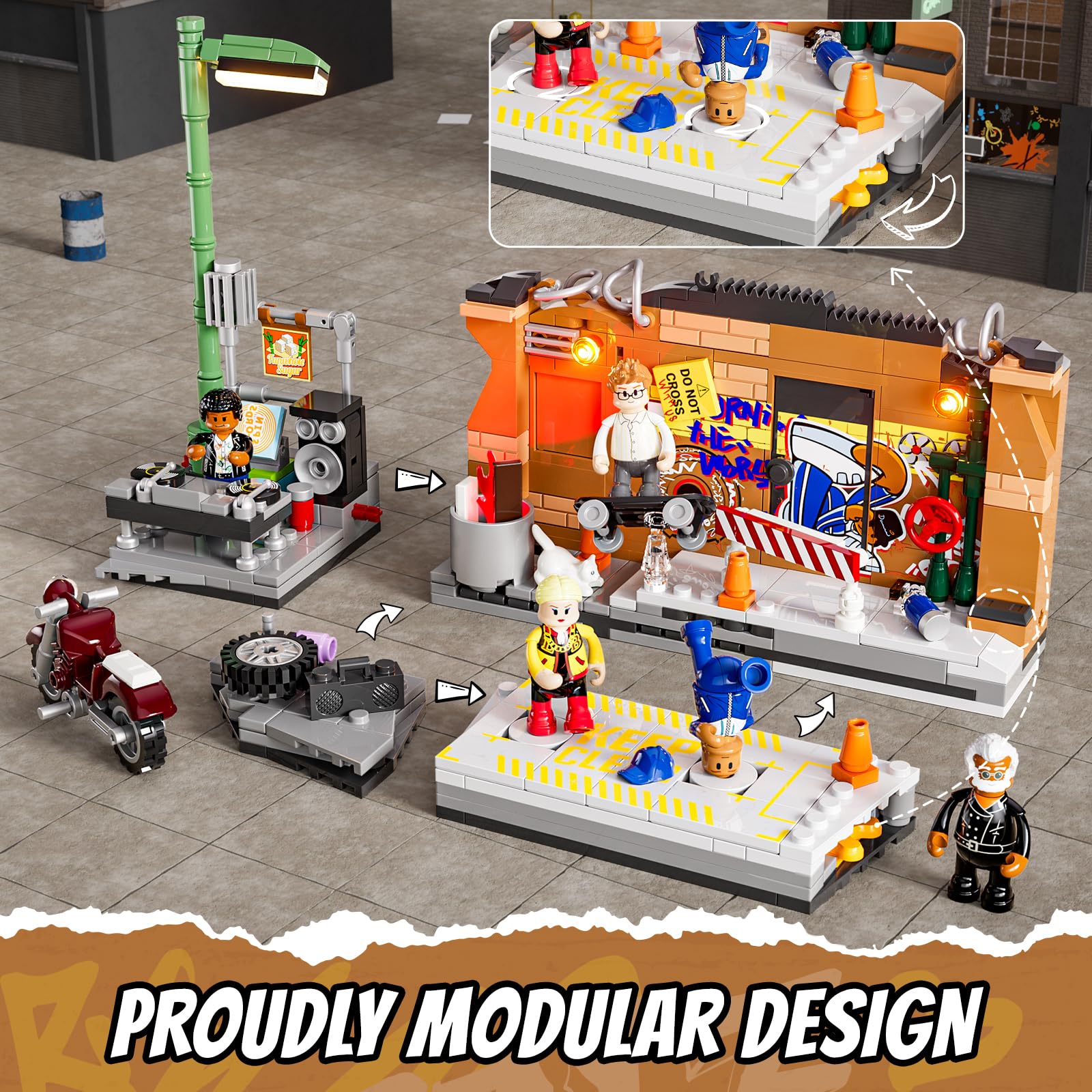 Funwhole Underground-Dance-Battle Building Set including Light,City Street Fusion Modular Blocks, 429 Pcs - Image 2
