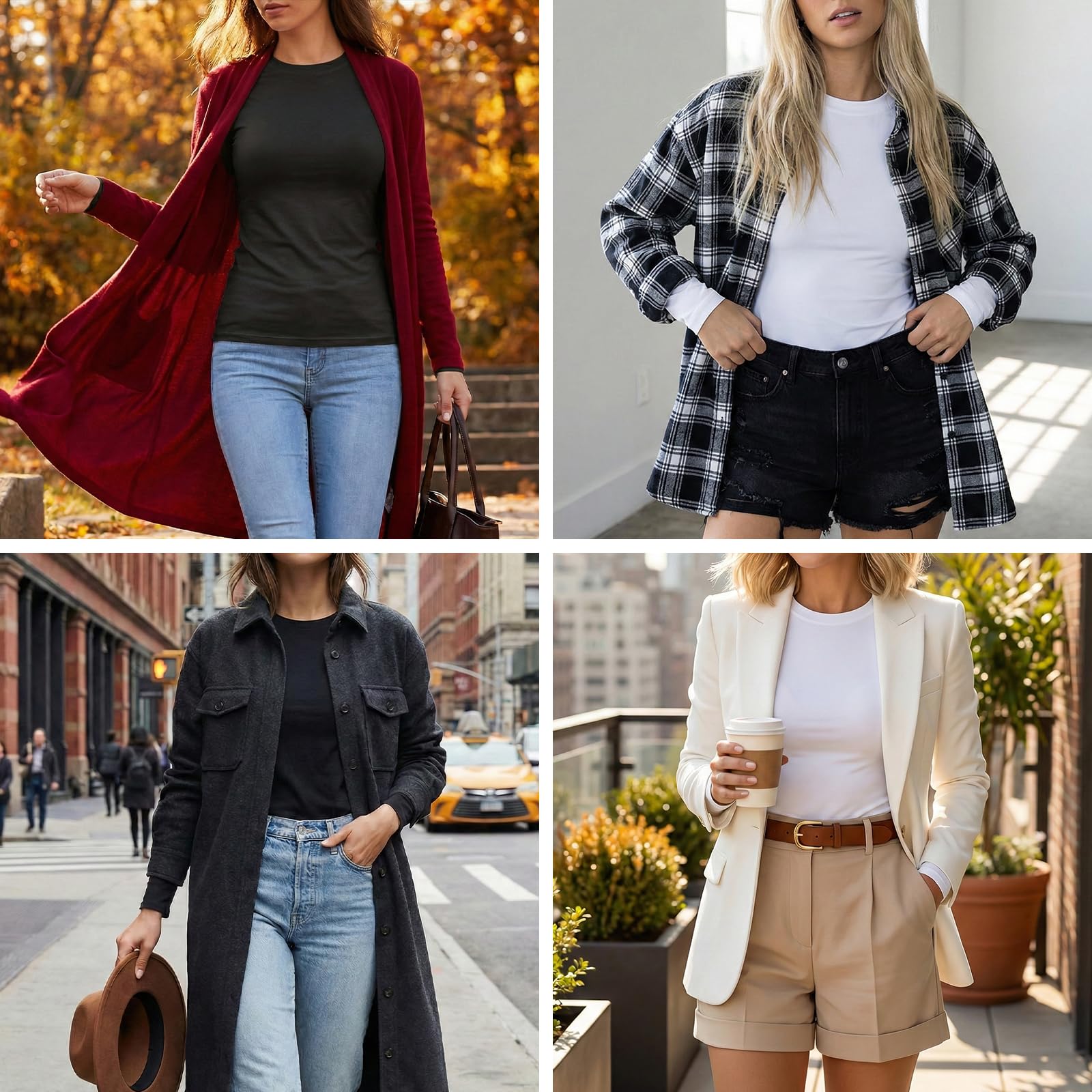 NuCamper 4 Packs Haut Thermique Femme Col Rond à Manches Longues T-Shirt Thermique Femme sous Vetement Chaud Léger Basic T-Shirt Top Slim Moulante Fit pour Hiver Automne Couleur Unie Tee Shirts