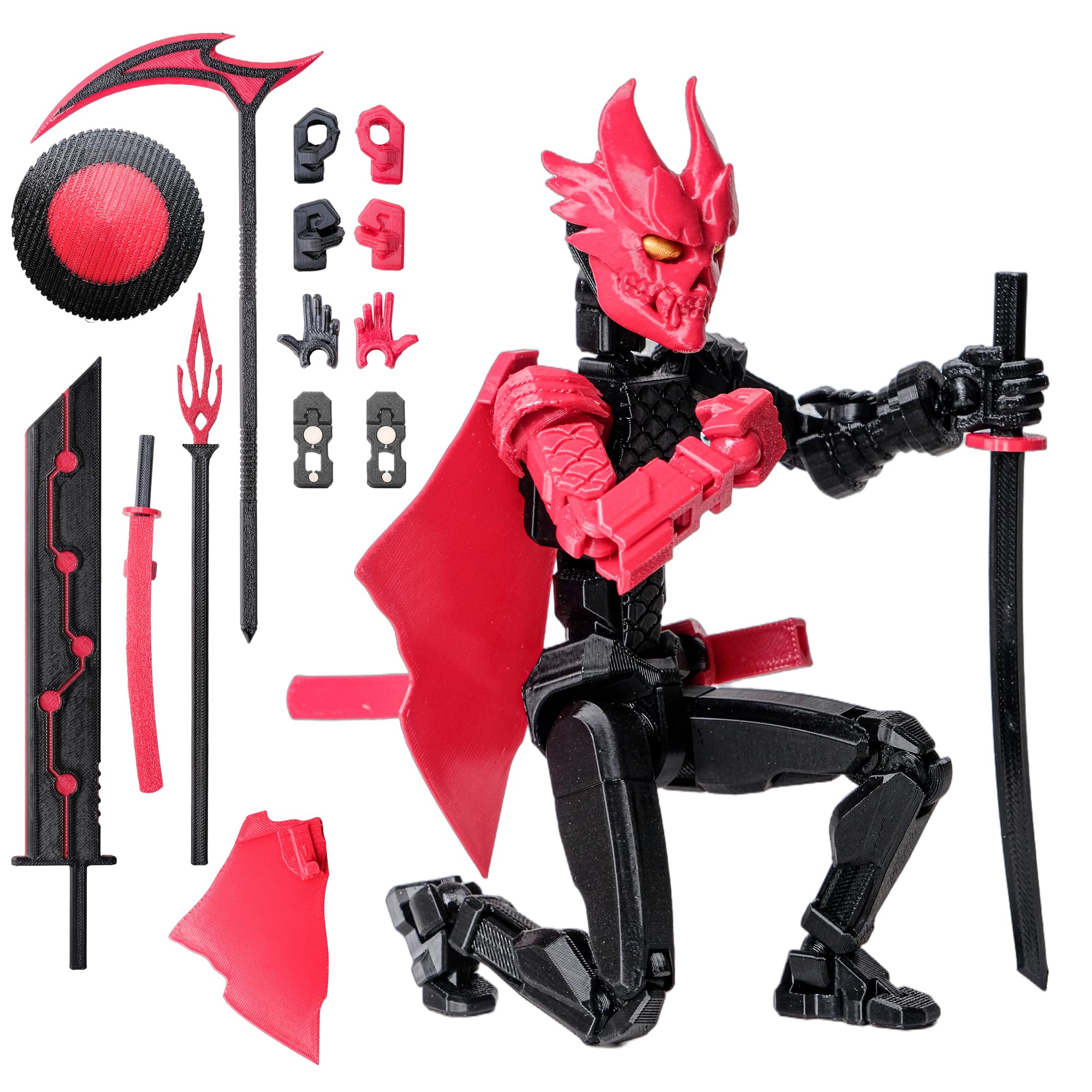 (Assembly Completed Dummy 20 Action Figure, 8.1 inches, Strong Magnetic Accessories, 10 in 1, 3D Printed Robot Multi-Jointed Movable，Oni Warrior Series， Black