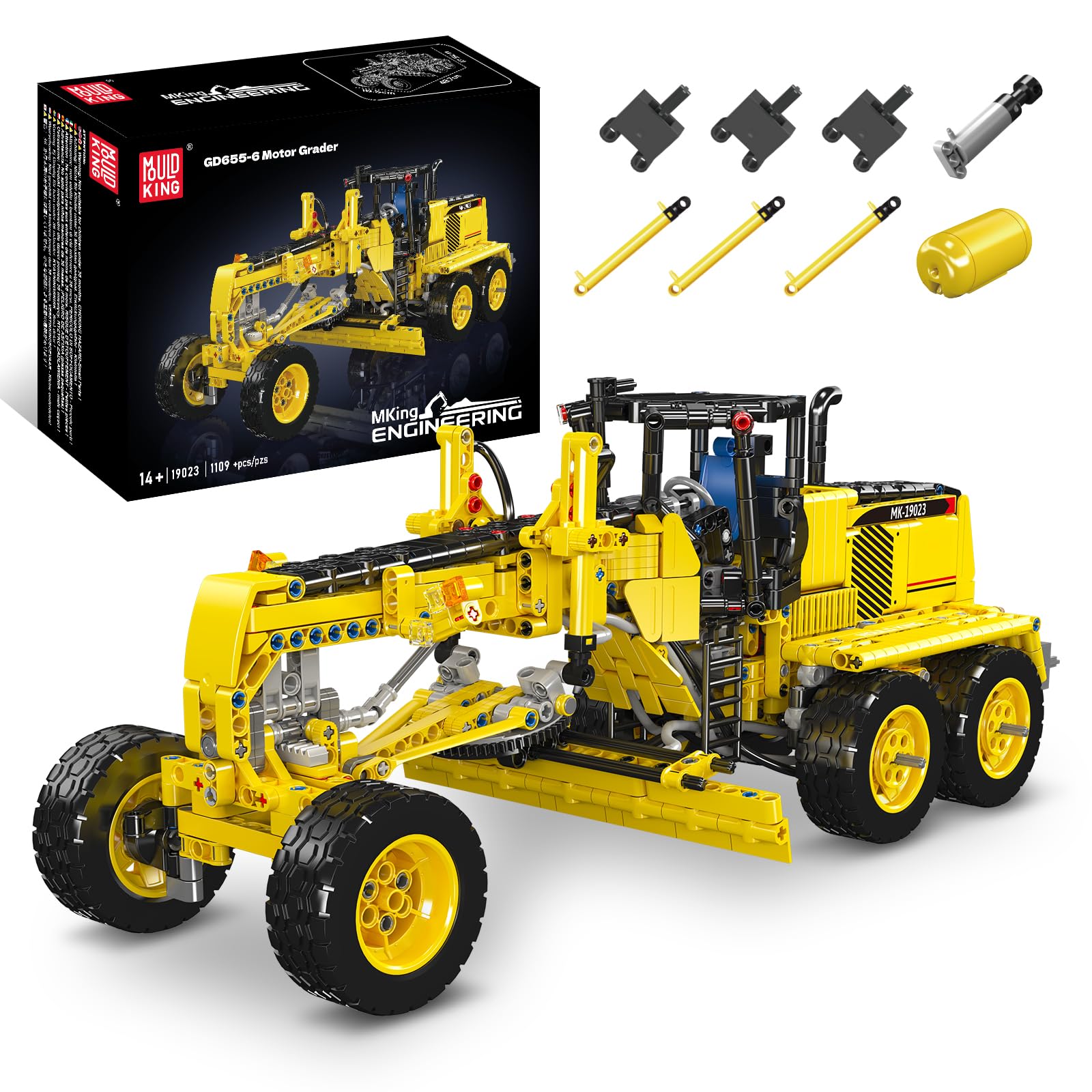 Mould King Kit de nivelación 19023: más de 1109 piezas | Vehículo de construcción neumático: adecuado para adultos y jóvenes a partir de 14 años