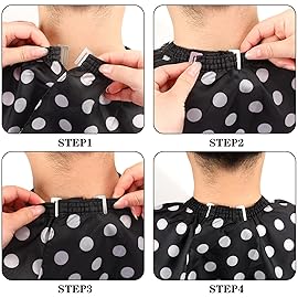 FEBSNOW Barber Cape Waterproof Professional Hair Cutting Cape Neck Duster Brush for Haircut Black and White Dots Salon Beard Hairdressing Kits 46.8  56 Inches