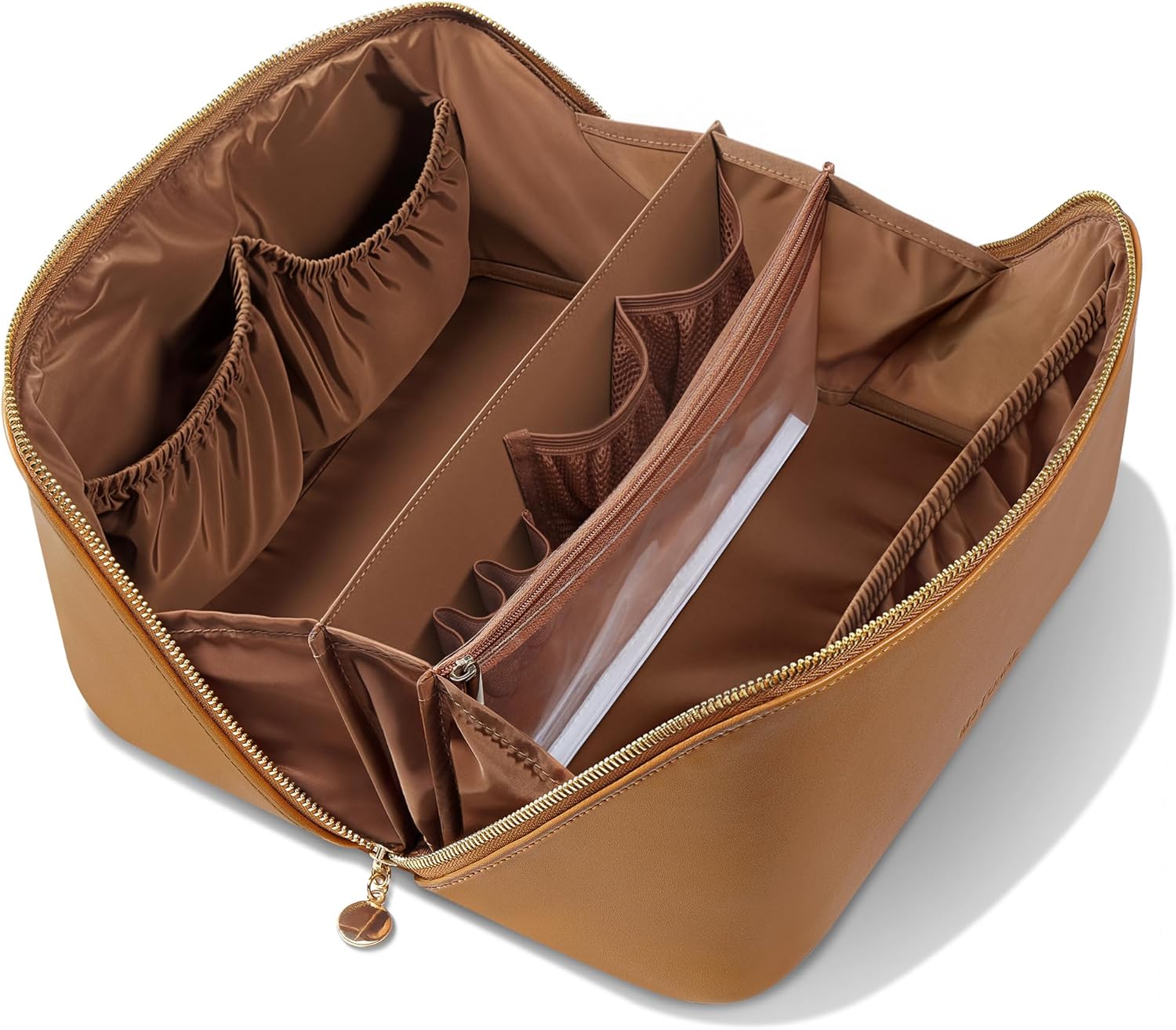 Travel Makeup Bag, Large Capacity Cosmetic Bags for Women, Waterproof Portable Pouch Open Flat Make up Organizer Bag with Dividers and Handle, Toiletry Bag for Essentials