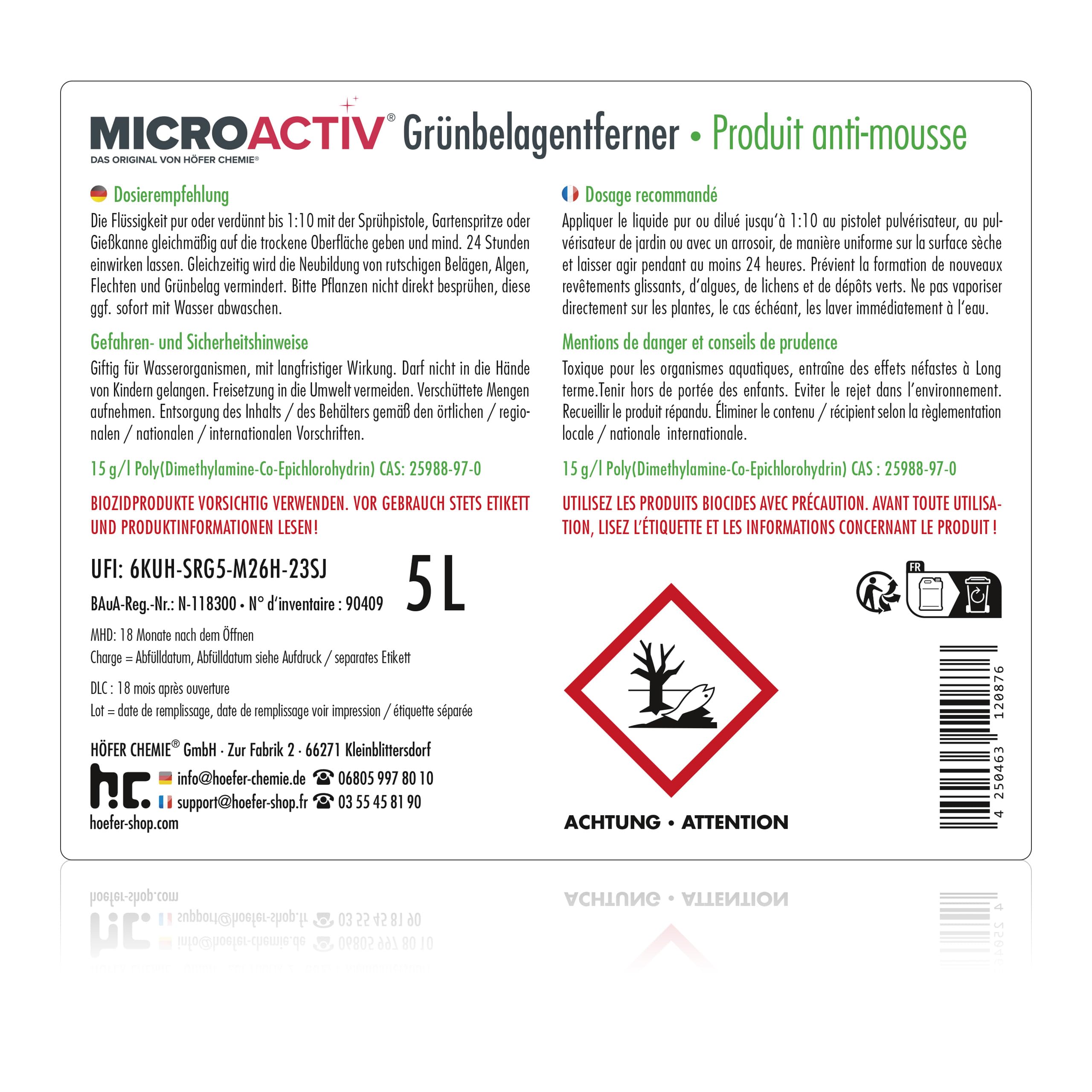 MICROACTIV® Nettoyant Pierre et Anti-Mousse Concentré 1 x 5L - Destructeur de Dépôts Verts, Algues et Lichens pour Terrasse, Mur, Toiture - Formule Autonettoyante Professionnelle