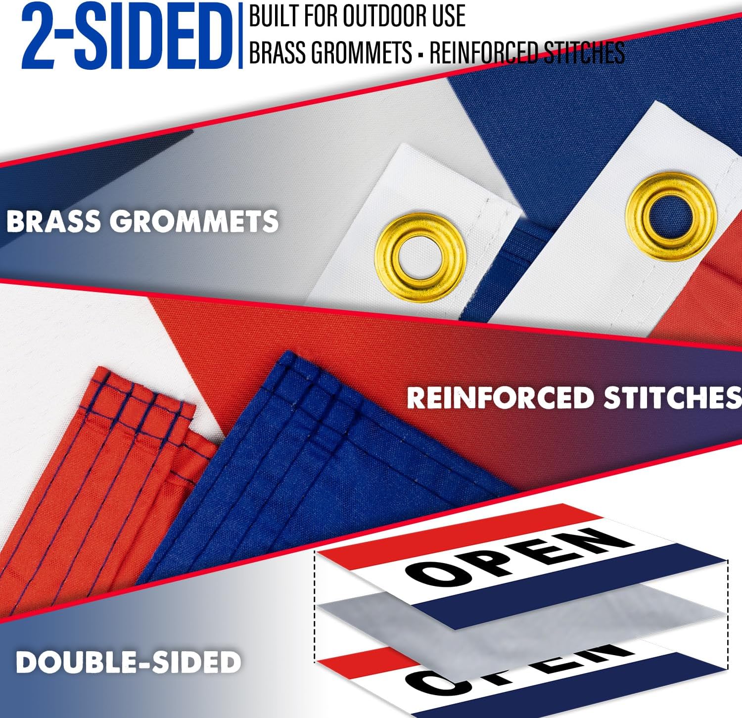 XIFAN Double Sided Open Flag with Pole Kit – 6FT Black Stainless Steel Flag Pole, 3x5FT Flag, Multi-Position Wall Mount Bracket for Business Storefront, Commercial & Residential Advertising Signage - Image 5