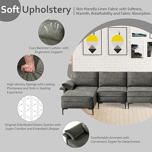 Miniatura 4 de KOMFOTT Sofá modular convertible extra grande de 1305 pulgadas sofá en forma de L de 4 asientos con diván reversible tomas de corriente de 3