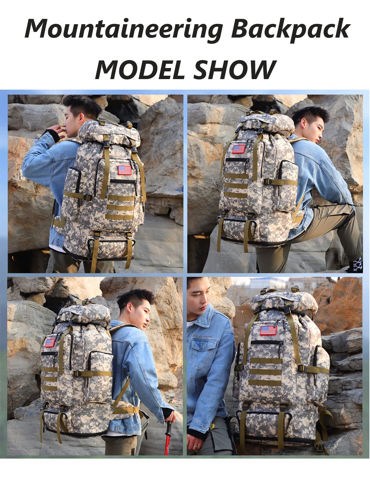 Mochila impermeable que acampa que camina 70L/100L Molle mochila grande Daypack para viajar, camuflado (City Camo), Deporte 6