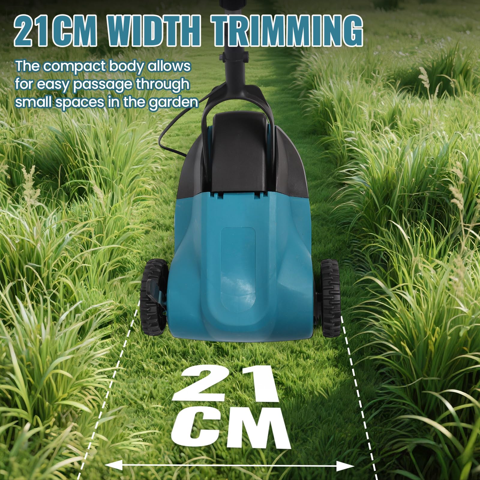 Cortacésped manual inalámbrico de 21 V, motor sin escobillas, altura de corte ajustable 26 – 56 mm, ligero y flexible, mango ergonómico, ideal para céspedes pequeños de hasta 50 m² (sin batería)