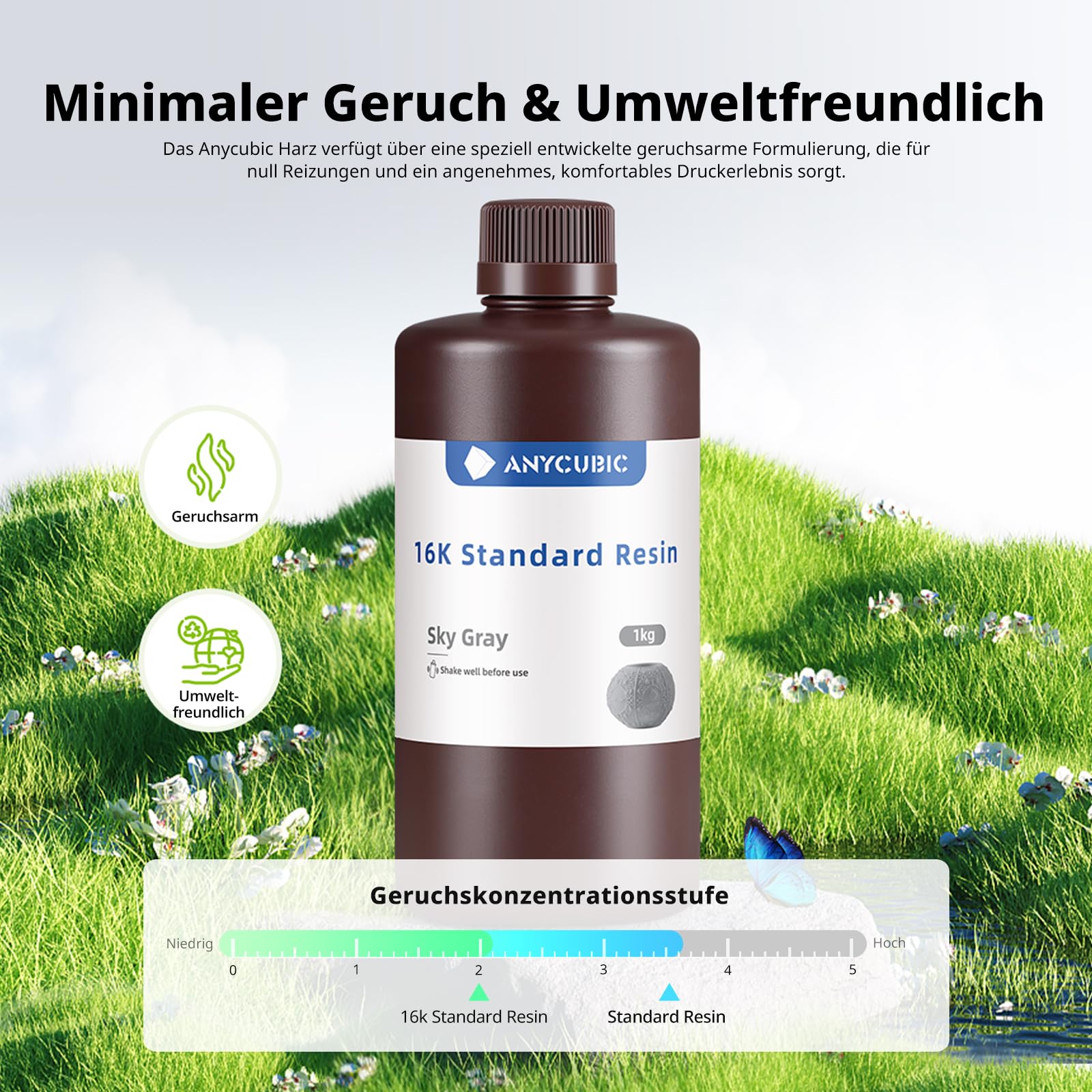 Anycubic 16K Standard 3D Printer Resin, Blue Mist Gray, 1000g, 4PCS | Geringe Schrumpfung, 85D Härte, matte Textur für Miniaturen und mechanische Teile, geruchsarm, 405 nm LCD/DLP-kompatibel