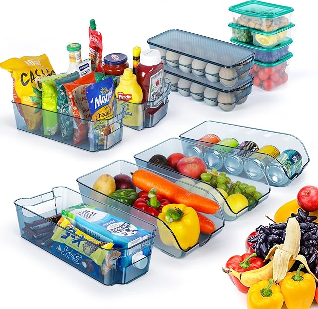 Myiosus Fridge Storage Organisers, Set of 13 Stackable Refrigerator Organizer Bins with Handles, Clear Fridge Storage Containers Boxes for Kitchen Pantry Organizers and Storage