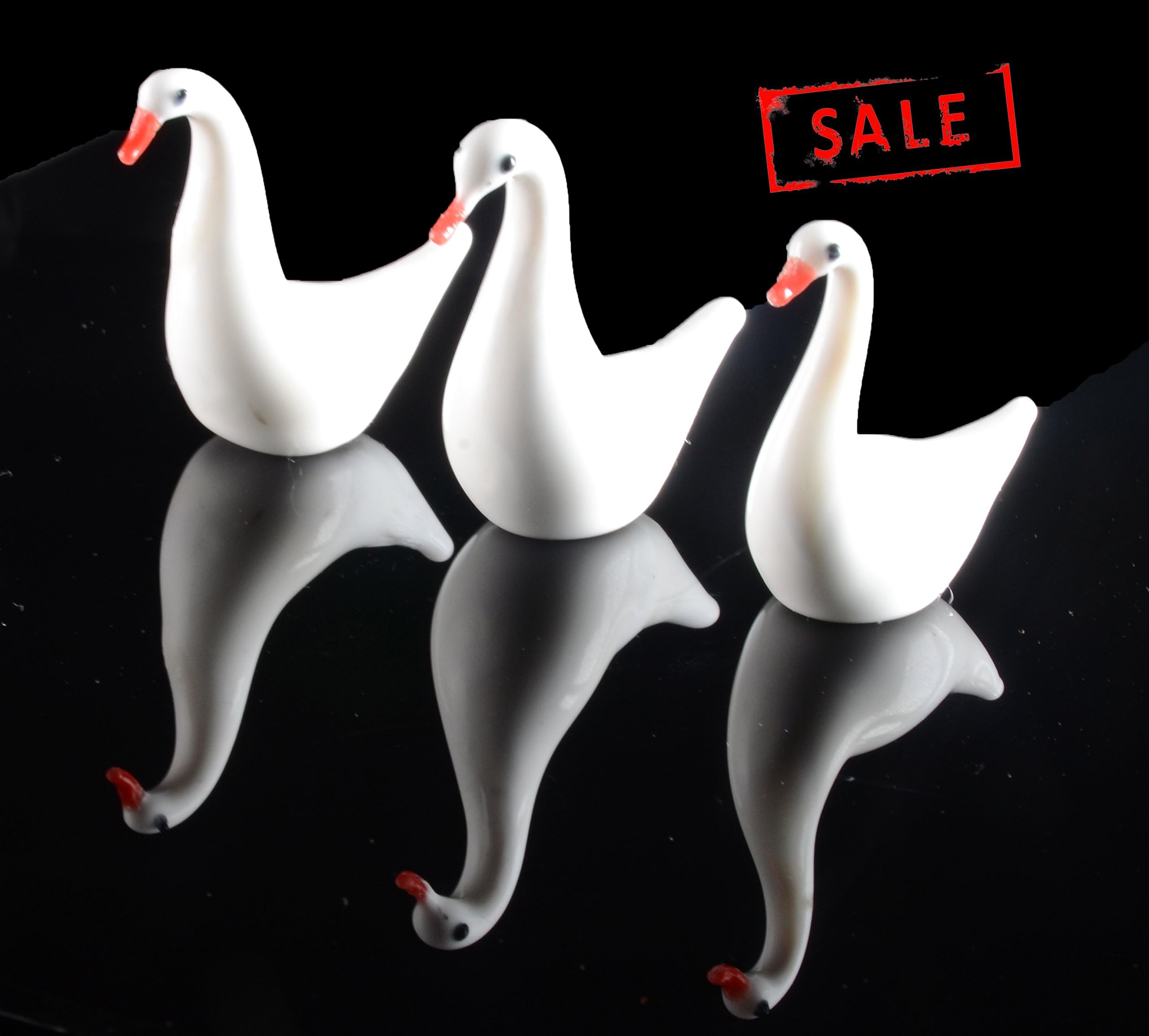 Flash Sale Handmade Decorative Glass Animal Figurines, Set 3 White Ducks, Home Decor Gift Item, Unique Secret Santa Gift idea, Under 10, Decorative Ornament Interior Space