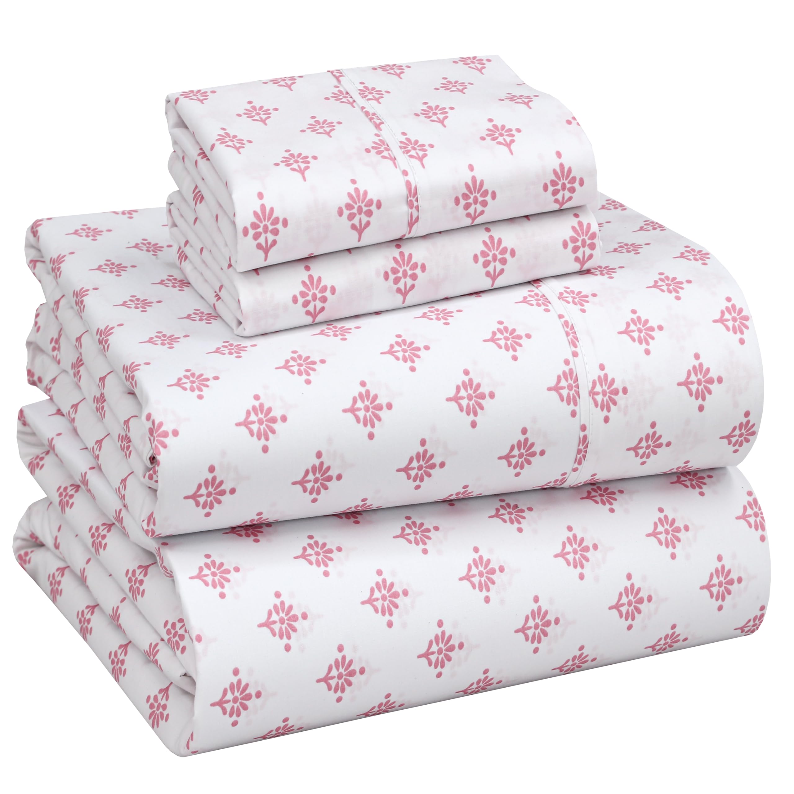 Ruvanti Block Print Motif 100% Cotton Percale Sheets Queen Size,