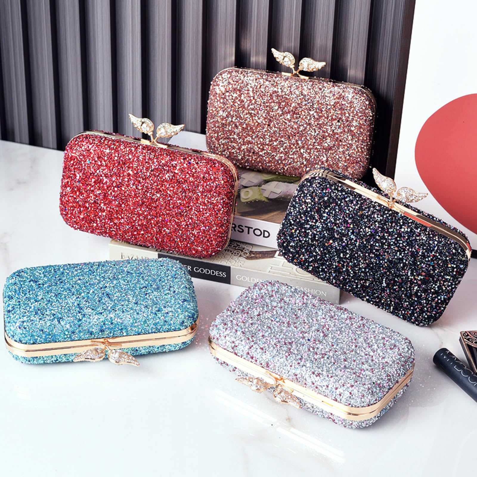 CORIOS Borsetta da Sera con Perle Donna Paillettes Clutch Pochette Piccolo con Catena Lusso Strass a Spalla Scintillante Sposa Elegante per Cocktail Festa Party Tracolla Blu