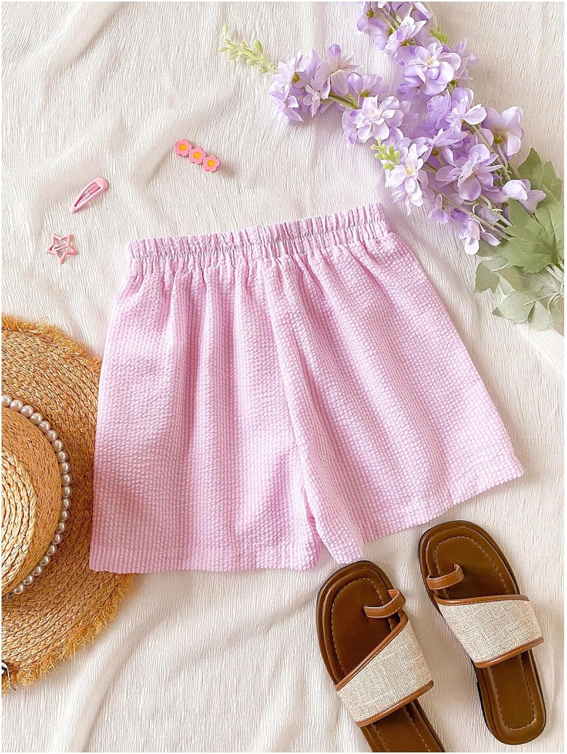 Girl's Striped Mini Shorts Elastic Waist Button Front Casual Summer Shorts - Image 2