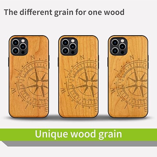 Miniatura 86 de Carveit Funda magnética de madera para iPhone 12 [madera natural y TPU suave negro] a prueba de golpes, funda de madera única y elegante compatible