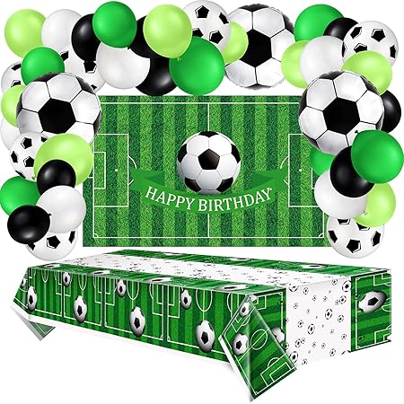 Sumind 32-Piece Soccer Party Decorations - 30 Balloons & 2 Tablecloths For Football Theme Birthday & Events