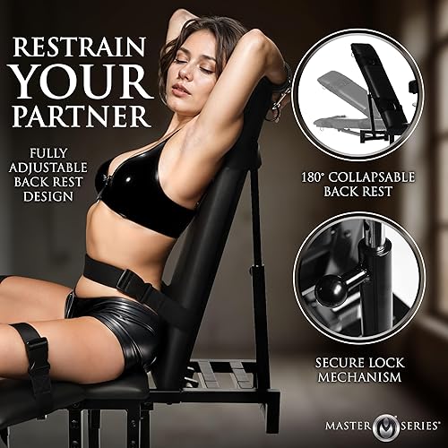 Miniatura 4 de MASTER SERIES Ultimate Silla de obediencia totalmente ajustable con máquina sexual incluida para hombres, mujeres y parejas, anillos en D de marco
