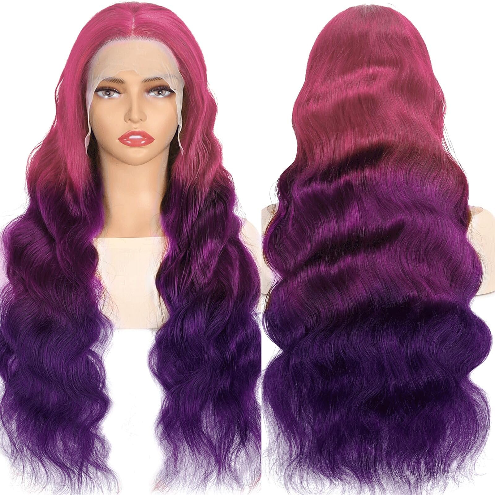 Amazon.com : GGEDUO Purple Ombre Lace Front Wig Body Wave 
