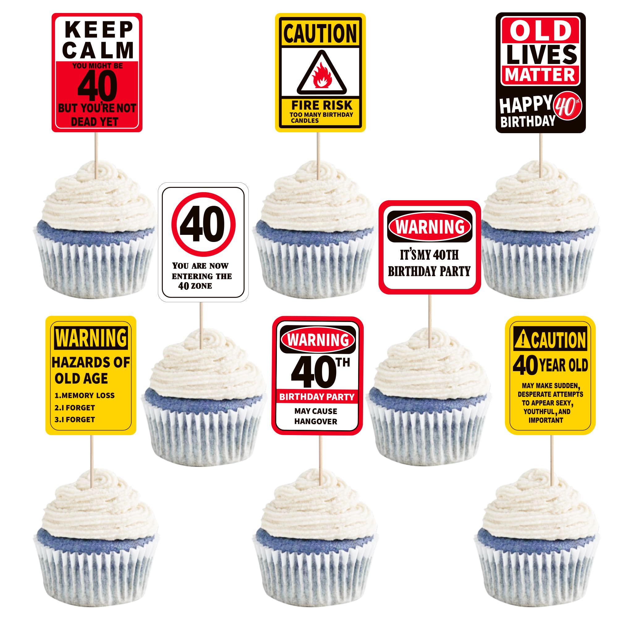 40th Birthday Cupcake Toppers Keep Calm Cheers to 40 Years Cupcake Pick Hazard Of Old Age It's My 40th Birthday Cake Decorations for Old Lives Matter Birthday Party Cake Supplies
