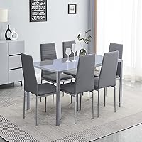 Vista 11 de Juego de mesa y silla de comedor de 7 piezas, juego de mesa de comedor para 6 mesas de cocina con 6 sillas, mesa rectangular de vidrio con 6 sillas