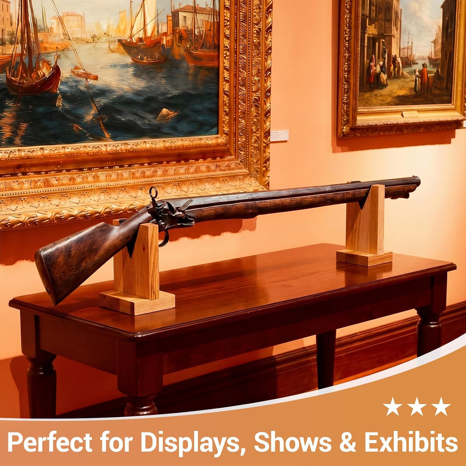 Wood Gun Display Stands, V-shaped Oak Wood Display Stands Rifle Rack Gun Rack for Smaller Rifles Long Guns Firearms Weapons Collectables, Displays, Shows, Exhibits