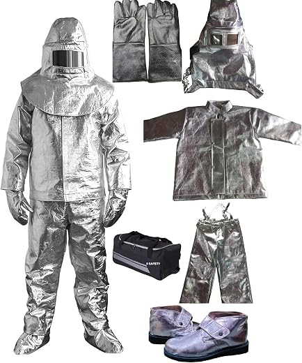 Fire Proximity Suit with Fire Suit, Fire Safety Shoes, Heat Resistant Gloves, Fireman Helmet as per IS-2745, Fire Resistan...