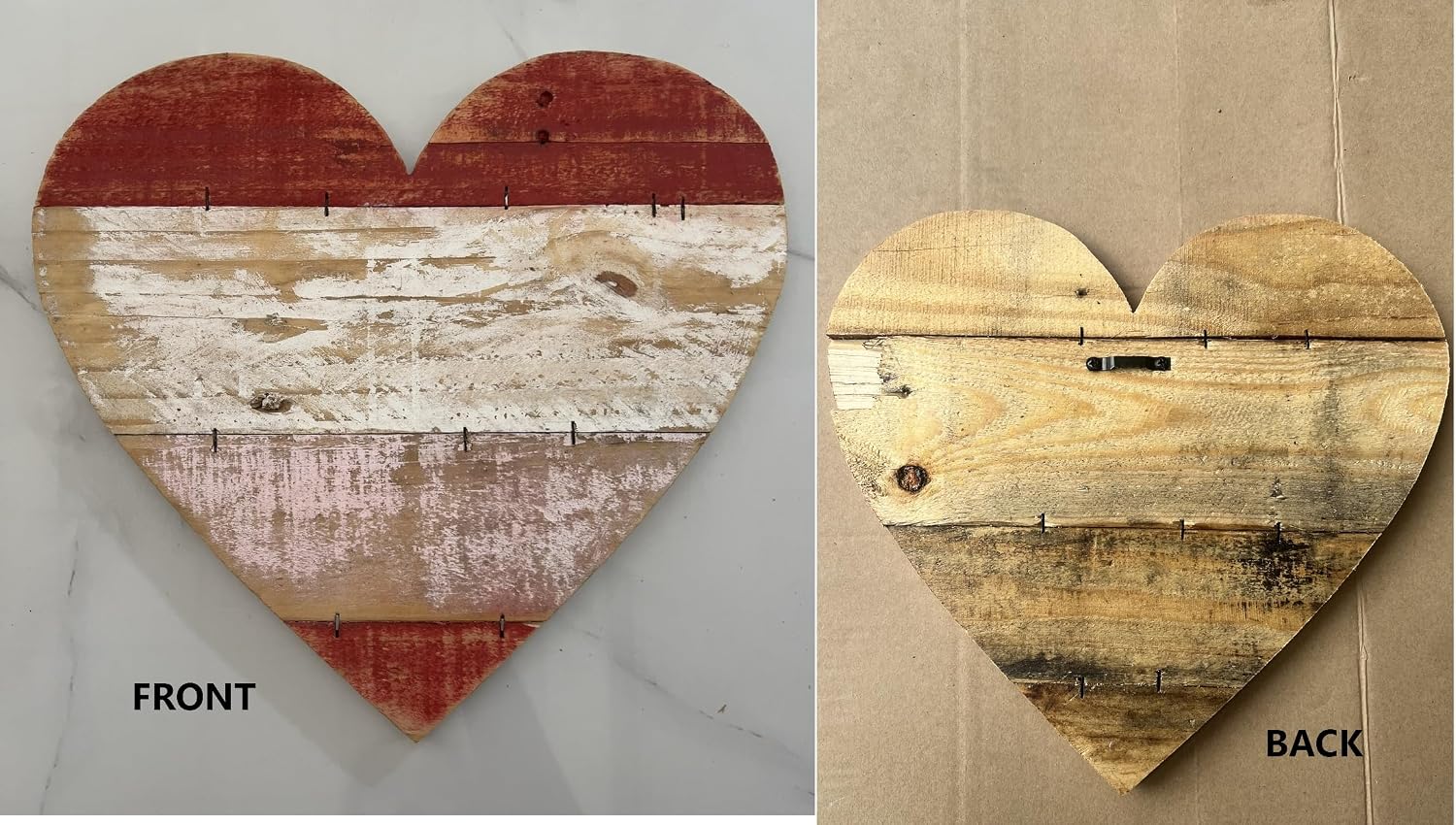 Pallet Wood Heart (1 piece) - 13.5" x 12" Reclaimed Pine Wood, Distressed Pink, Red & White Finish | Handmade Love or Valentine's Day Sign, Rustic & Farmhouse DIY Wall Decor, Name Plate or Blank Signage, 0.5" Thickness