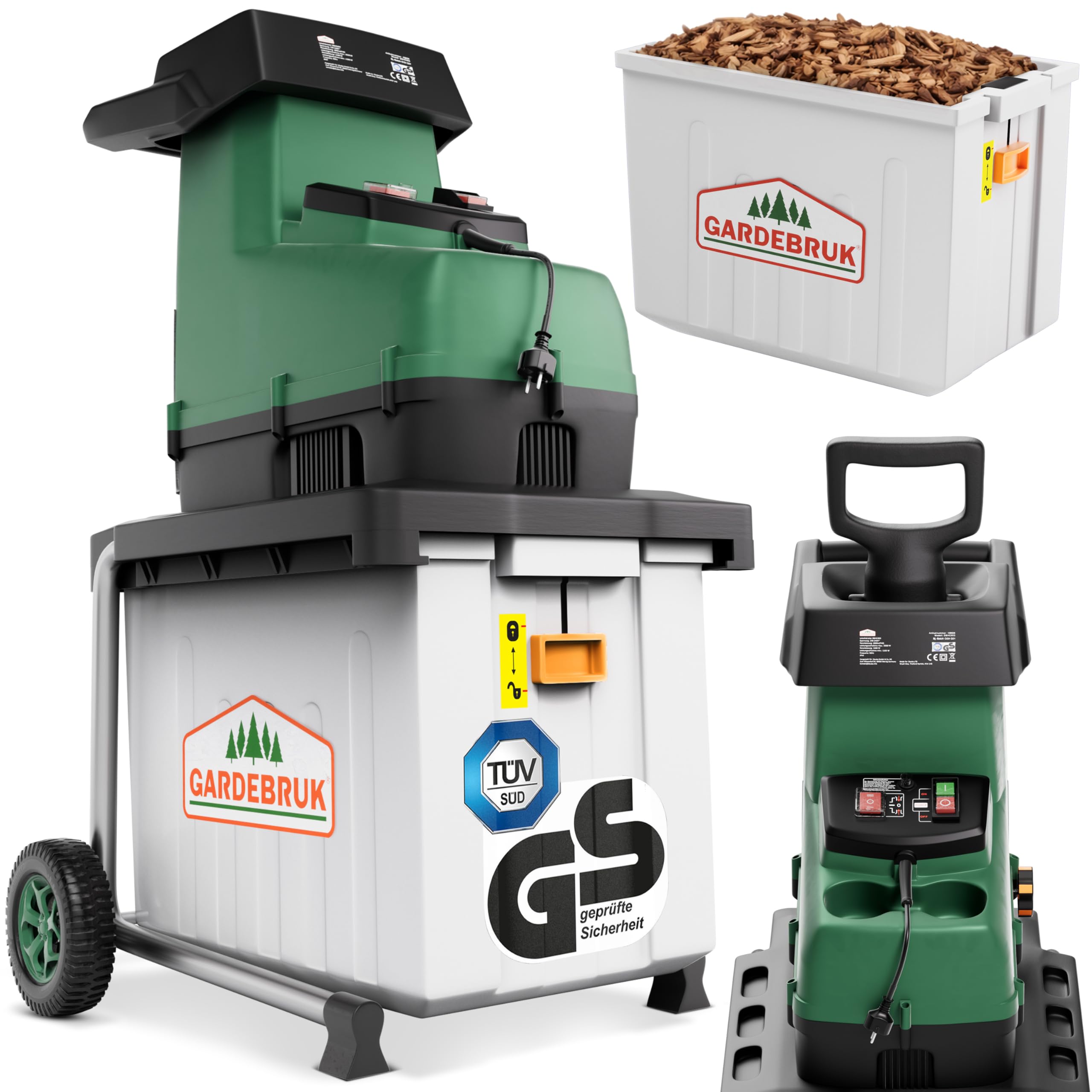 GARDEBRUK Broyeur de végétaux électrique 3100W 45mm sac 60L