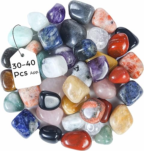 Crocon Juego de piedras pulidas de cristales surtidos de 1 libra, 2000 quilates de bolsillo de cristal curativo, piedras preciosas de equilibrio,