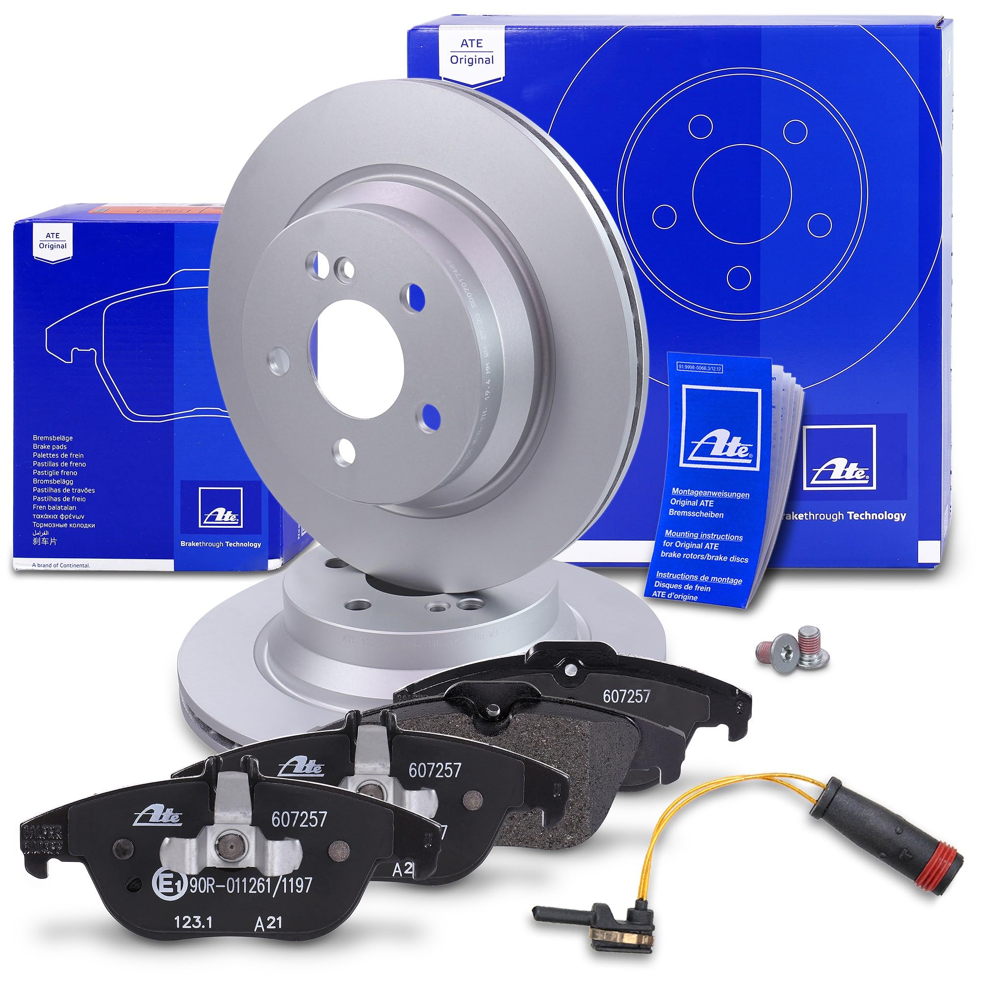ATE Bremsenset Hinterachse inkl. Bremsscheiben hinten Ø 300 mm belüftet und Bremsbeläge hinten + Verschleißkontakt Kompatibel mit MERCEDES-BENZ GLK-Klasse (X204)