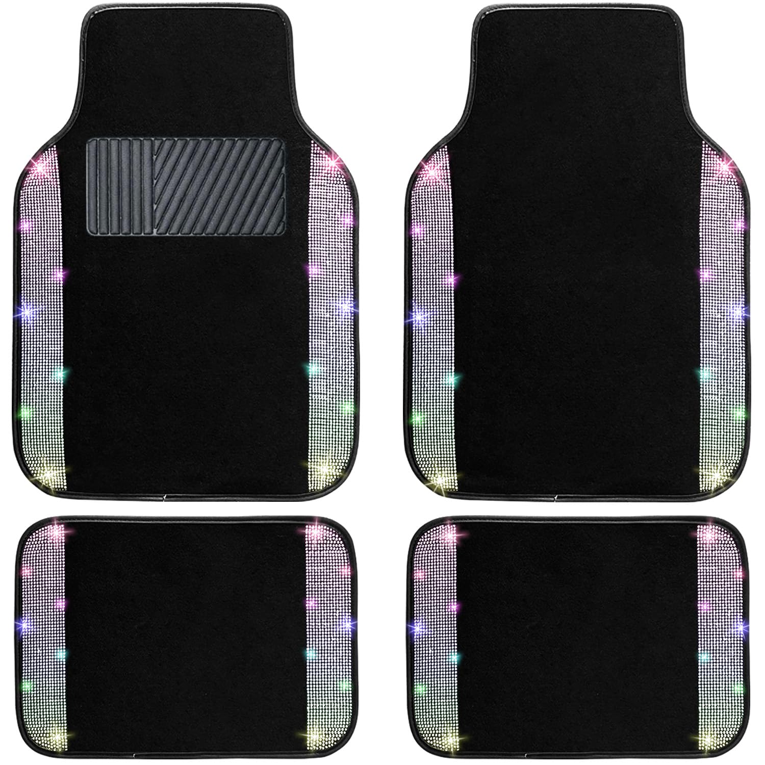 Multicolor Bling Car Floor Mats Full Set, Universal Fit Most Cars,SUV, Trucks, 4 pcs Sparkle Glitter Diamond Carpet for Women Girls with Anti-Slip Pad (Colorful Diamond)