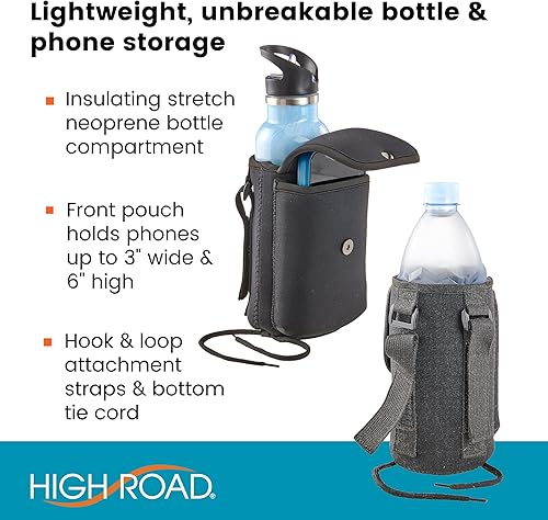 Miniatura 2 de High Road Soporte de neopreno para botellas y bolsa para teléfono para equipos de movilidad y scooters eléctricos, portavasos para cochecitos,