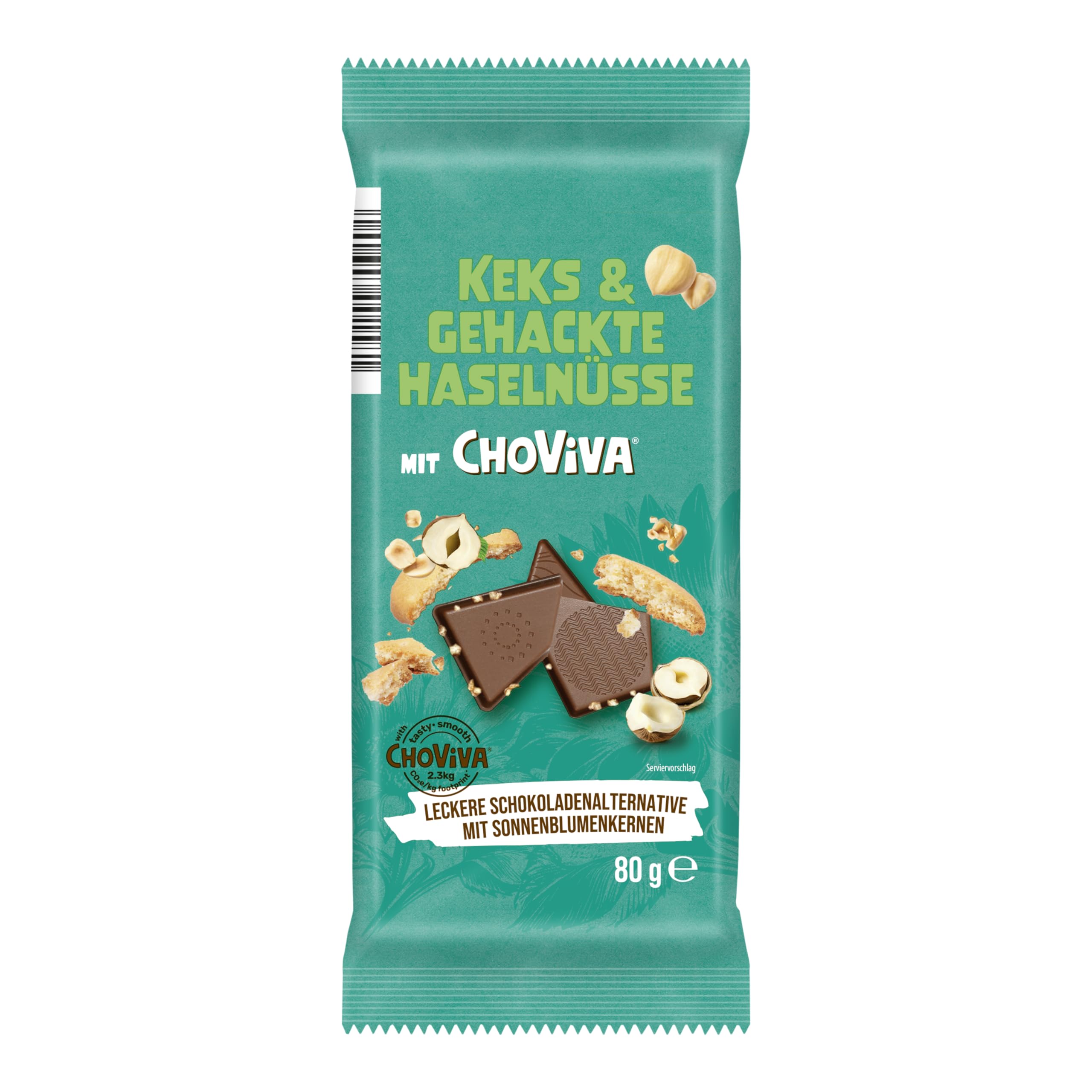 Ludwig Schokolade Keks & gehackte Haselnüsse mit ChoViva, 80g Tafel, aus Schokoladenalternative mit Sonnenblumenkernen