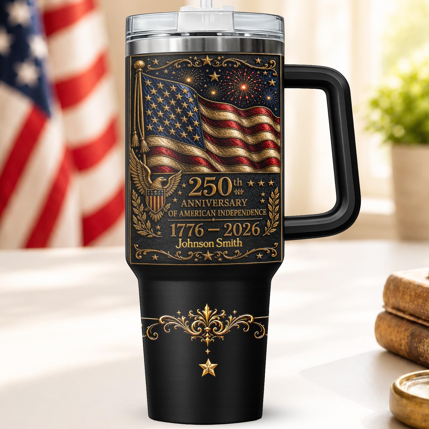 Personalized 250th Anniversary Of America Tumbler - Custom Patriotic USA Flag 1776-2026 Gifts - US Eagle Freedom Cup 40oz A8 - American Independence Celebration Gifts For Men Women
