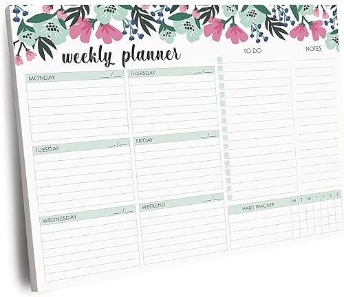 Bloc de notas semanal  52 hojas arrancables, 8.5 x 11 pulgadas, bloc de notas organizador con espacio para el horario diario, lista de tareas, notas