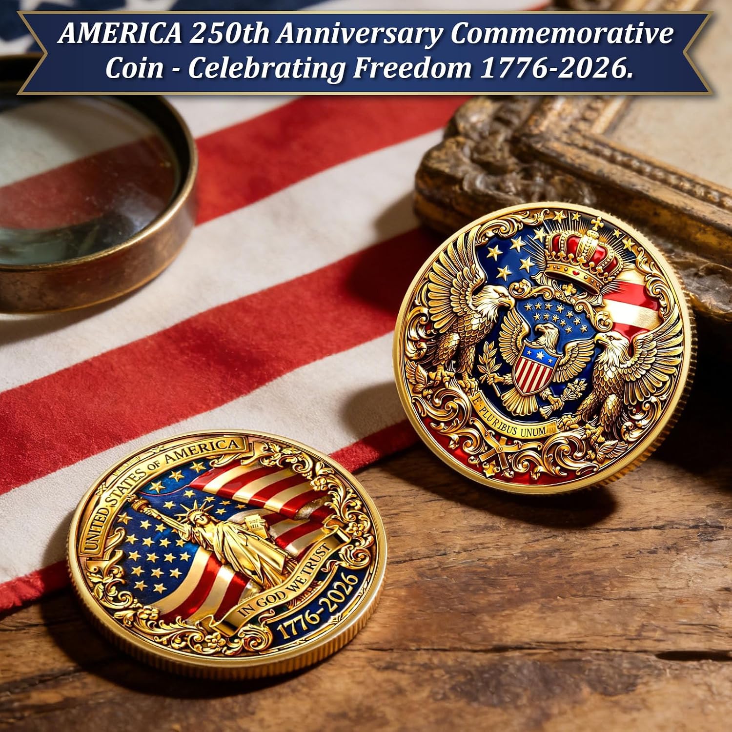 USA 250th Anniversary Coin Challenge Coin 1776–2026 America 250 Commemorative Coin Honoring Declaration of Independence Signing Patriotic Military Collectible 250 Years of Freedom Keepsake image 2