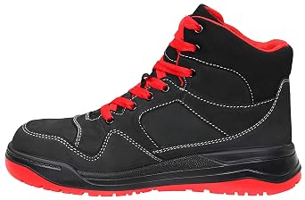 Elten Maverick black and red trainers mid-height cool safety trainer boots basketball style nubuck leather steel cap fabric lining 48