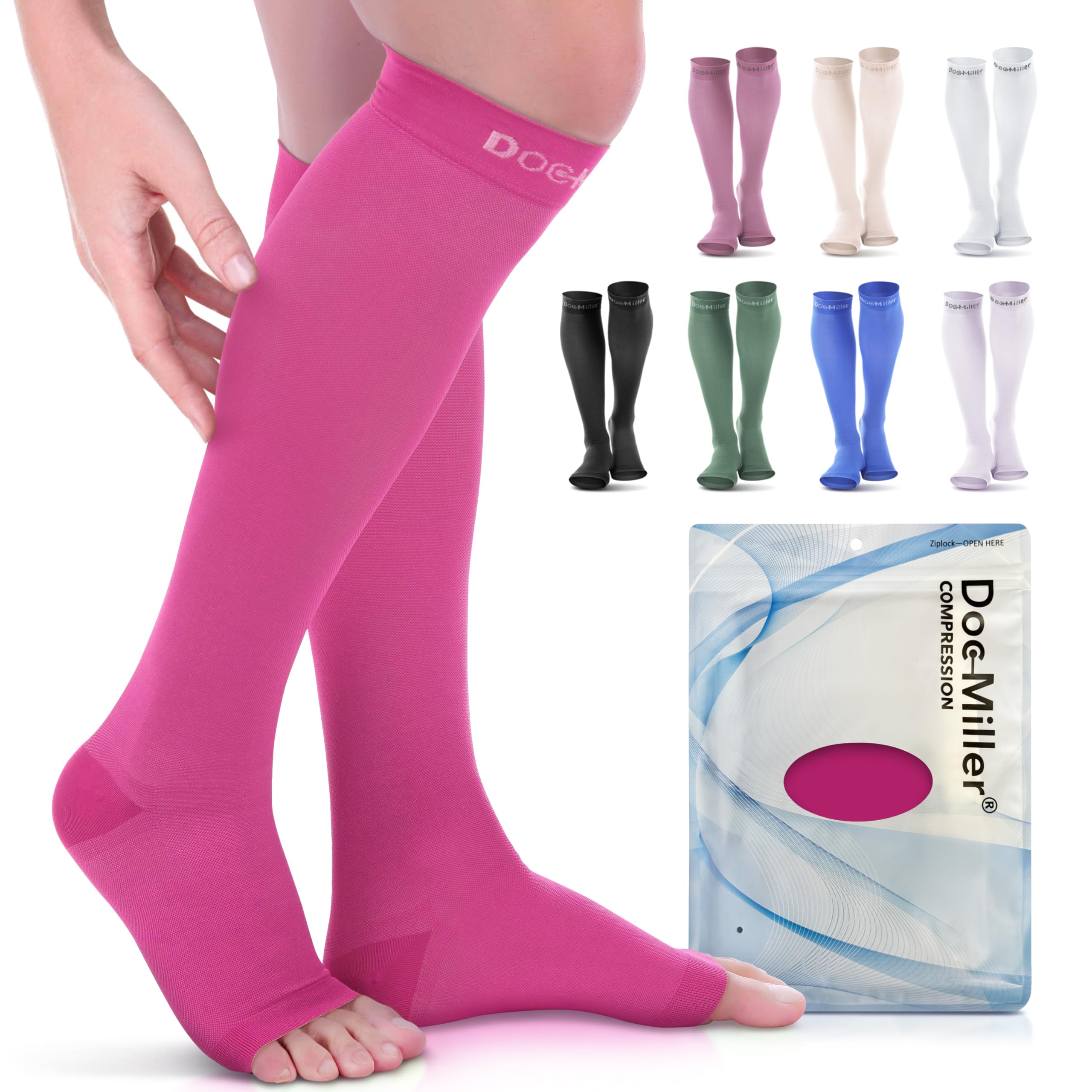 Doc Miller Open Toe Compression Socks, 20-30 mmHg, Knee High, Men &amp; Women