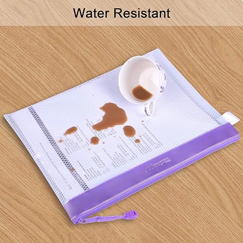 Miniatura 4 de Wisdompro - Bolsa con cremallera, 4 paquetes de bolsa de archivos de malla impermeable duradera tamaño carta, organizador de documentos, color morado
