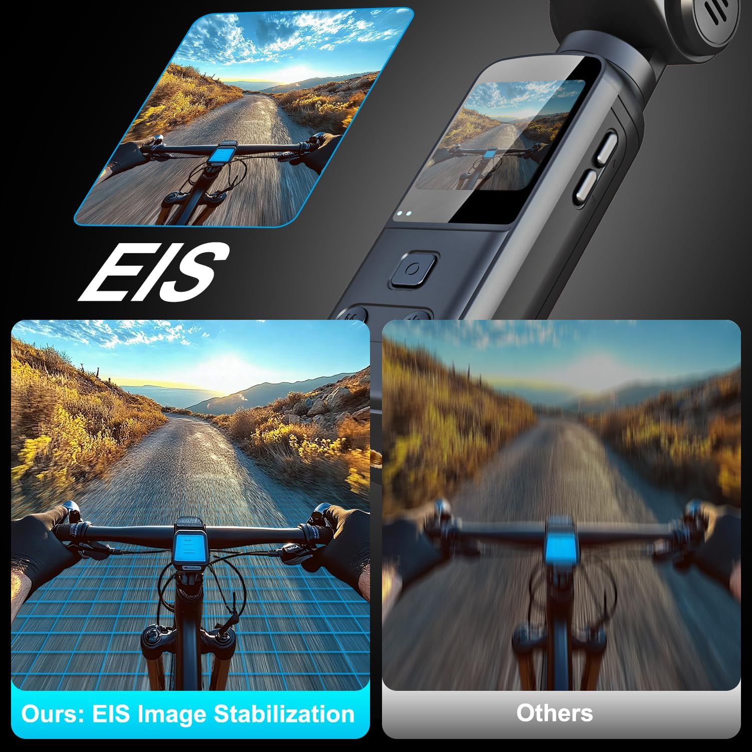 Comparison of video footage with and without EIS stabilization on the IXROAD camera