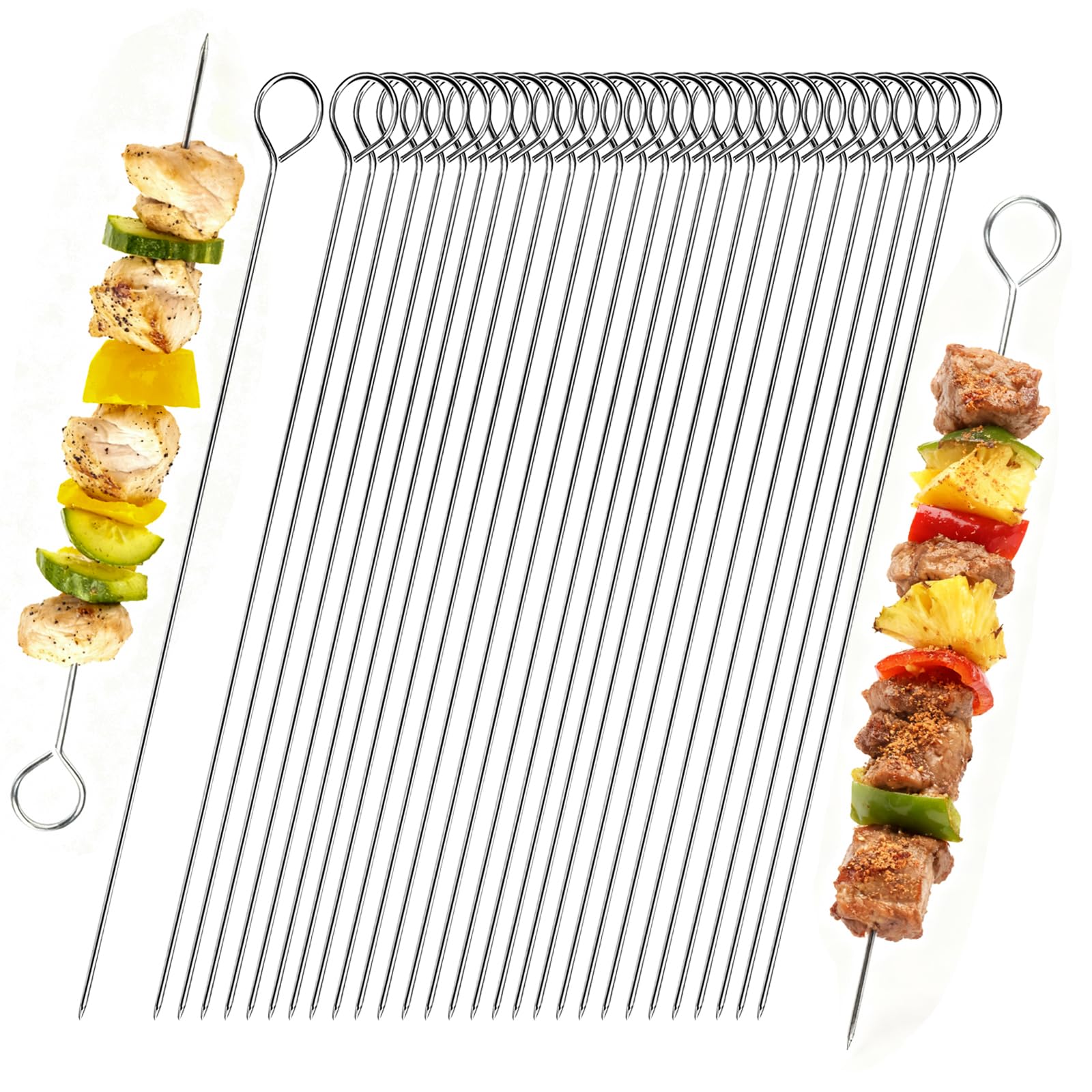 Spiedini per barbecue, in acciaio inox, 20 cm, per barbecue, barbecue, frutta, verdura, 30 pezzi