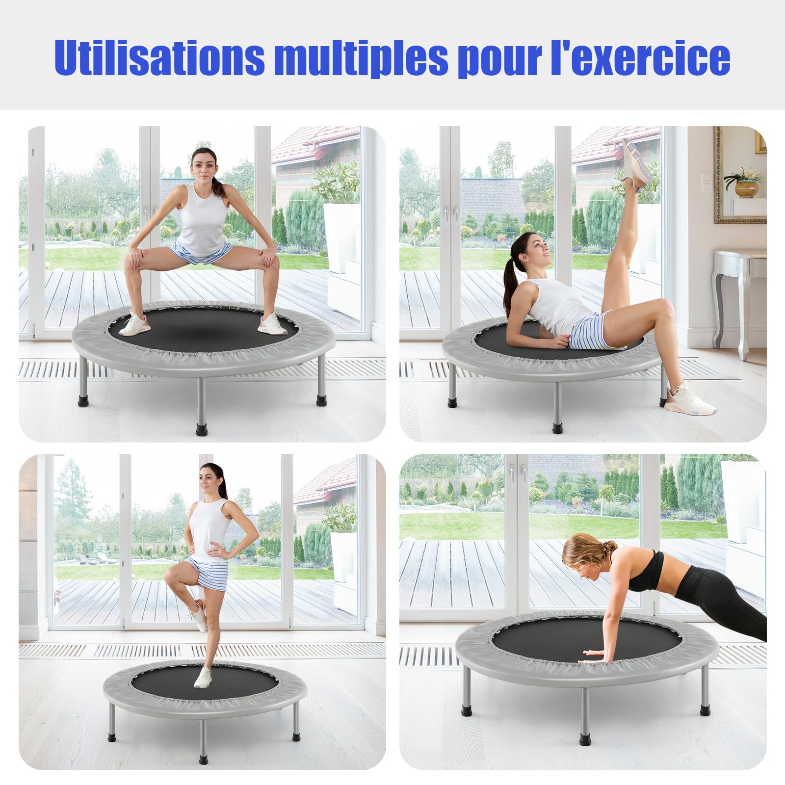 Trampoline Fitness Pliable Ø 97cm, Charge 150 kg, Tapis en PP, 32 Ressorts en Acier, 6 Patins Antidérapants, Trampoline Enfants Adultes Interieur, 360° Protection, Couverture Rembourrée