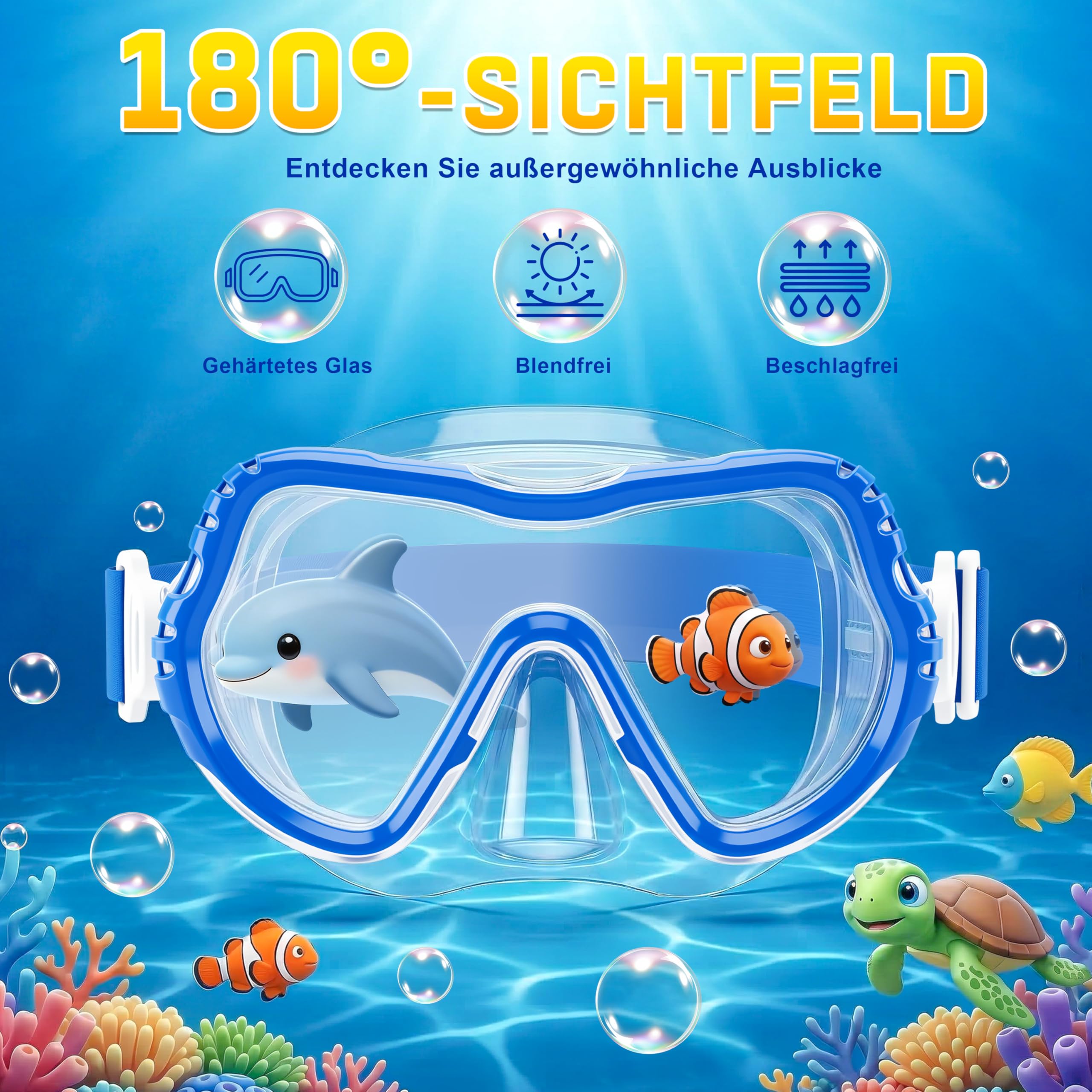 IEEILULU Schnorchelset Kinder mit Nasenabdeckung Anti Nebel Anti-Leck Tauchmaske 180°Panorama HD, In Vier Farben Erhältlich, Sommer
